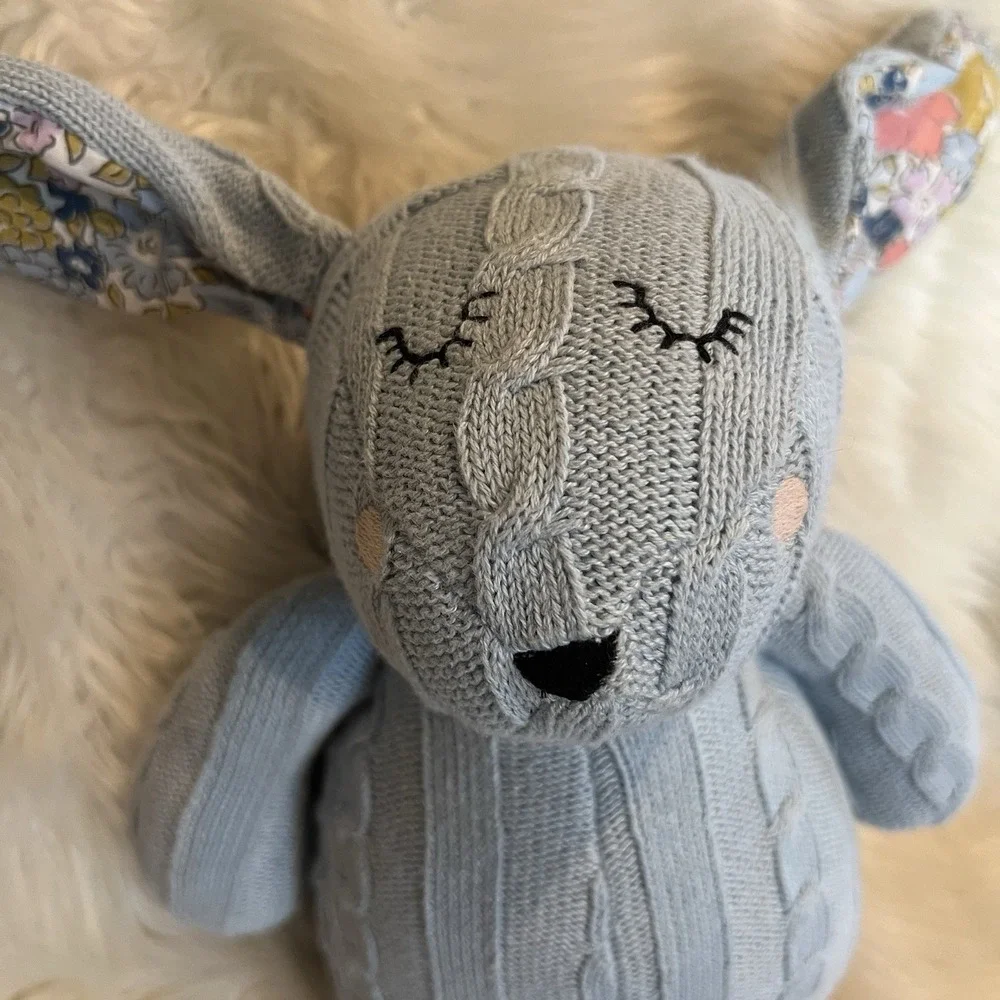 Pomme Cotton Blue Cable Knitted Bunny Rabbit Floral Ears‎ Stitched Eyes Nose 13